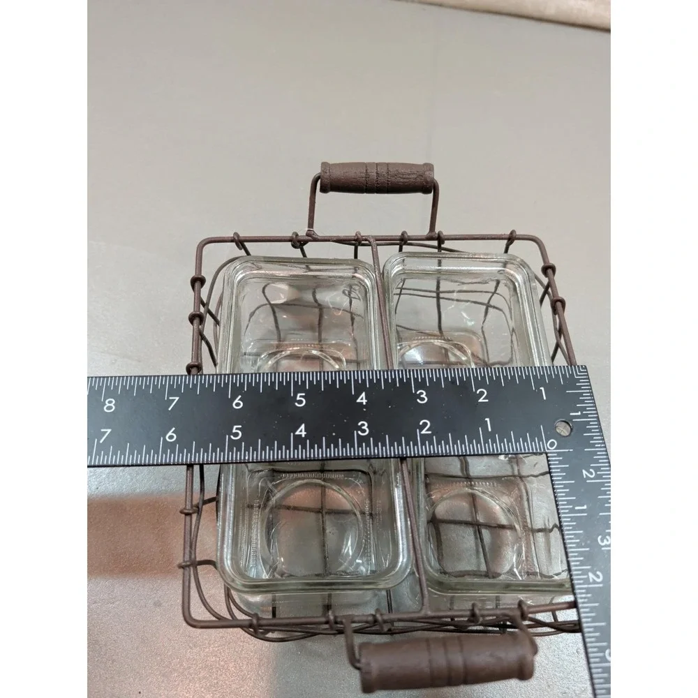 Blossom Bucket 4 Glass Jars in Wire Basket Caddy Rustic Farmhouse 171-72420